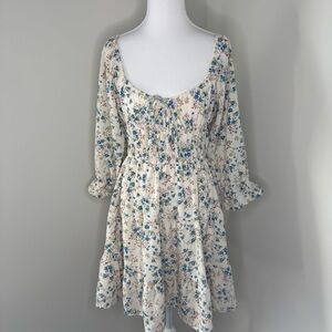 Altar'd State Cream and Blue Floral Long Sleeve Dress - Size S